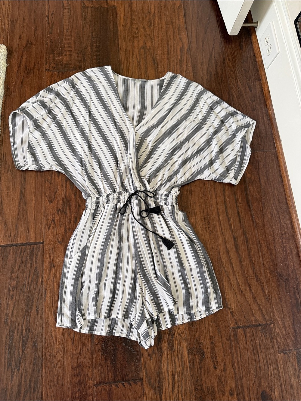 Tart Black and White Striped V-Neck Short Romper